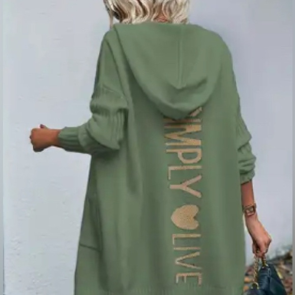 🌸🌼 Green Hoodie Knit Cardigan Sweater with Simply Live graphic